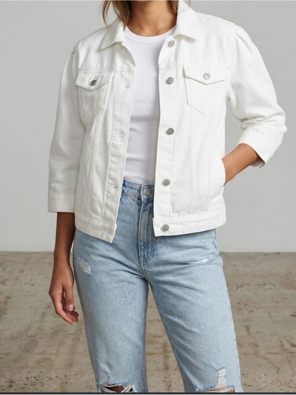 Women's White Denim Jacket - Classic Button-Front Jean Jacket
